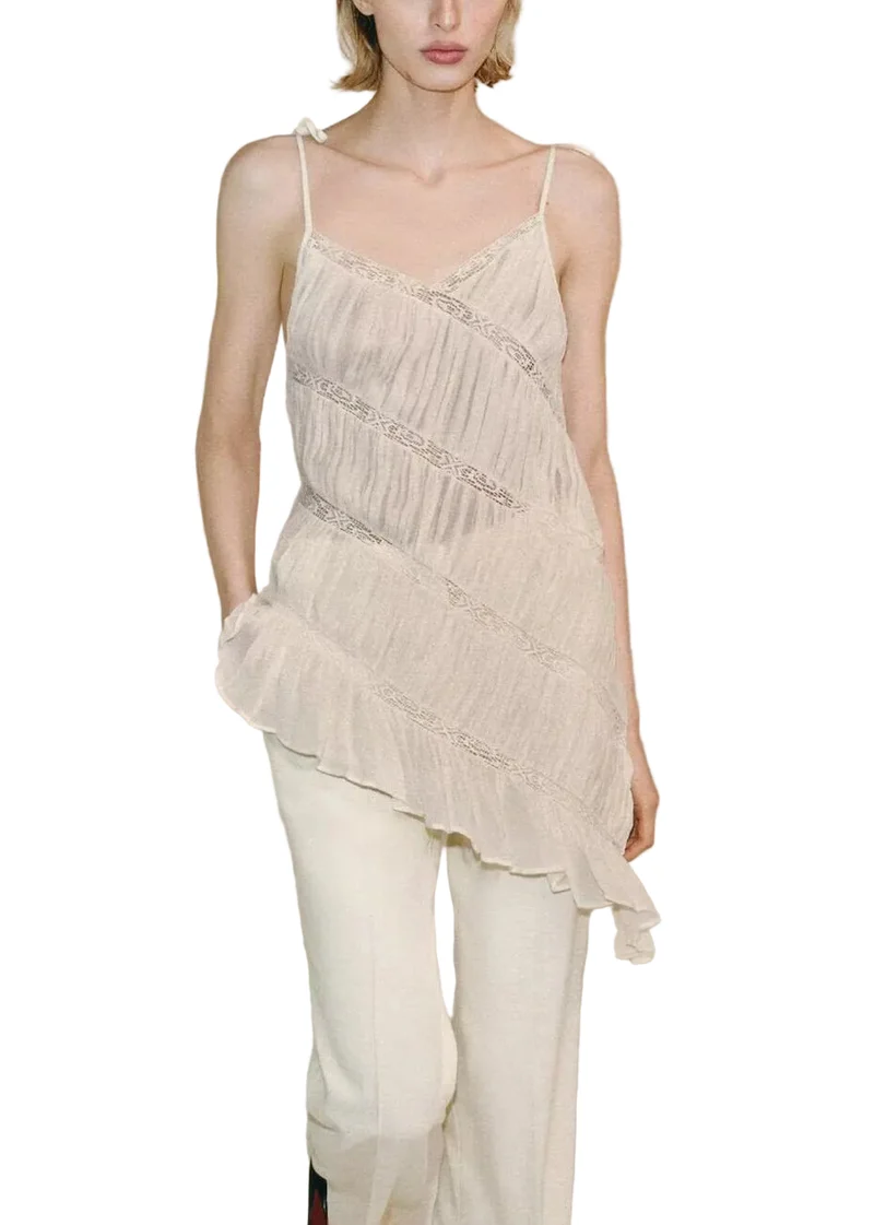 Dames Top Mouwloos Asymmetrisch Gerimpeld Patchwork