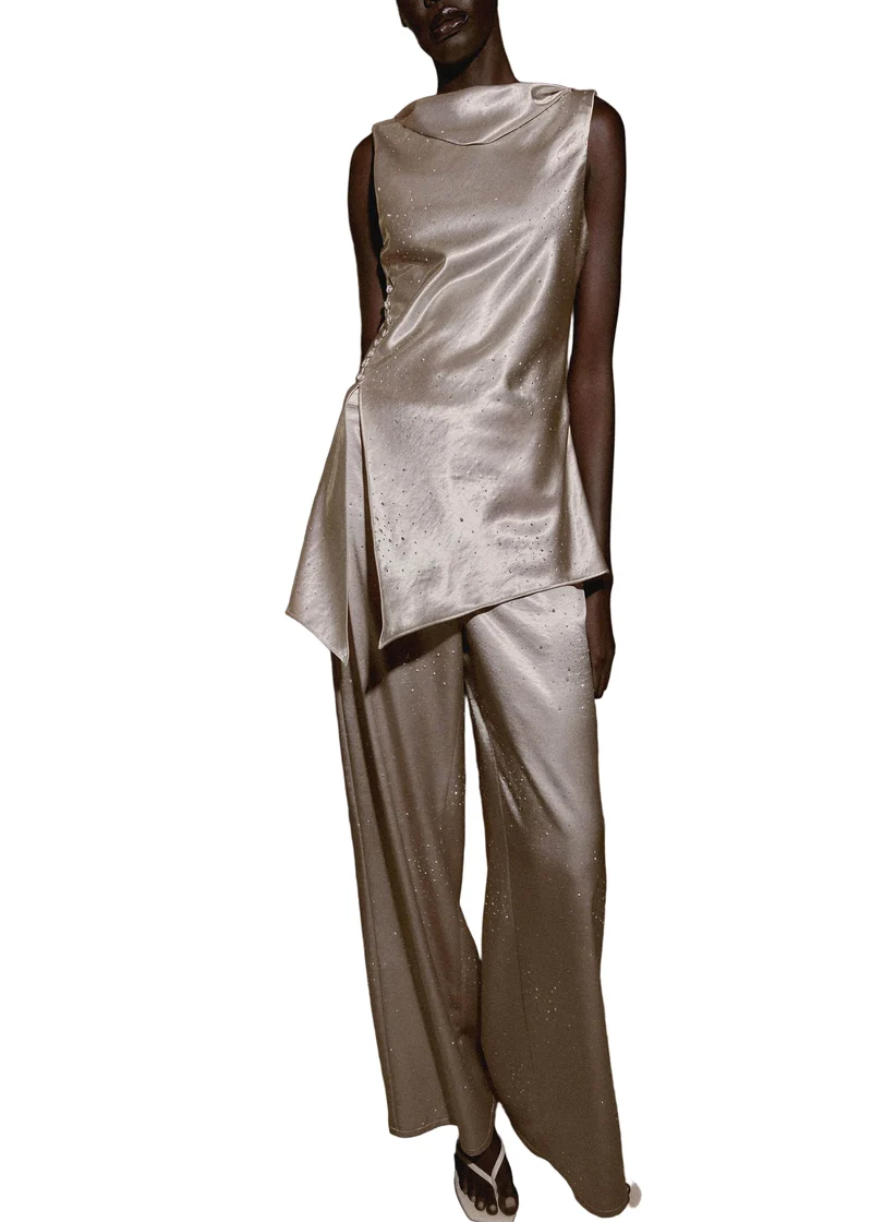 Dames Top Asymmetrisch Patchwork Mouwloos