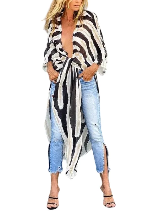 Dames Vest Asymmetrisch Zebrapatroon Zomerstijl
