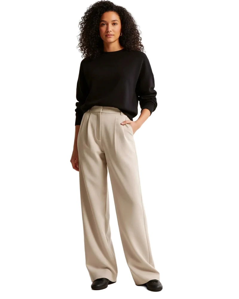 Dames Broek met Hoge Taille en Geplooide Pijpen