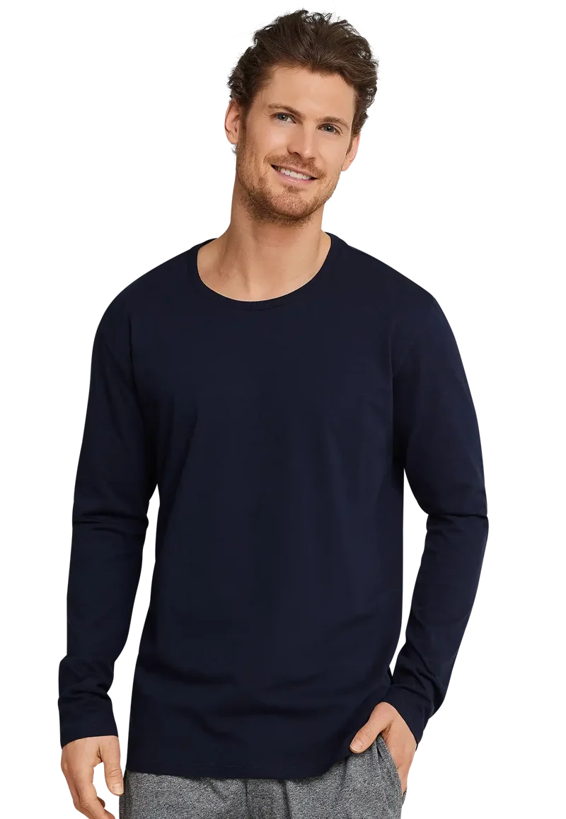 Schiesser heren pyjama shirt lange mouw - Donkerblauw