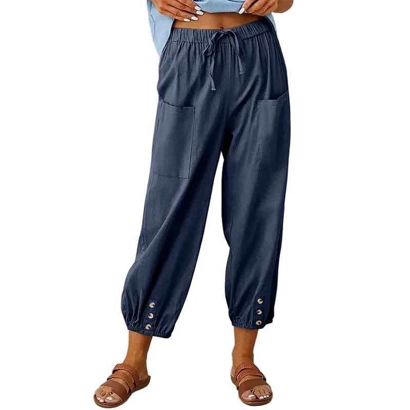 Damesbroek Middelhoge Taille 7/8 Casual met Praktische Zakken