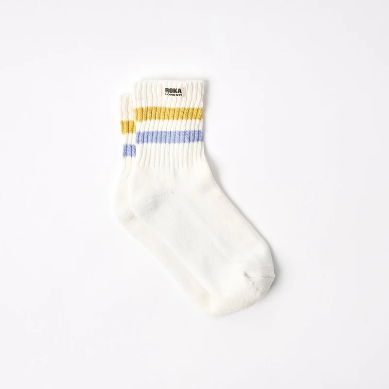 ROKA Windsor Stripe biologisch katoenen crew sokken | Zomergeel / Distel