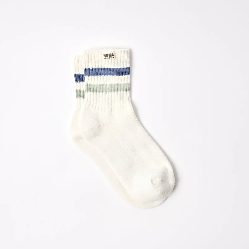 ROKA Windsor Stripe sokken van biologisch katoen | Coastal Blue / Mist