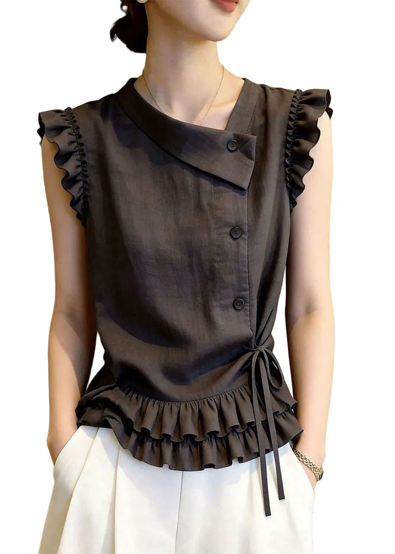 Dames Mouwloos Vest Met Ruches En Veters