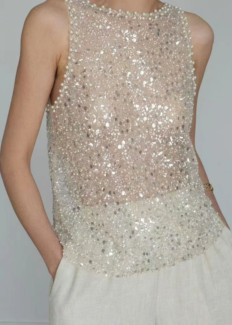 Dames Top Mouwloos Met Pailletten Detail