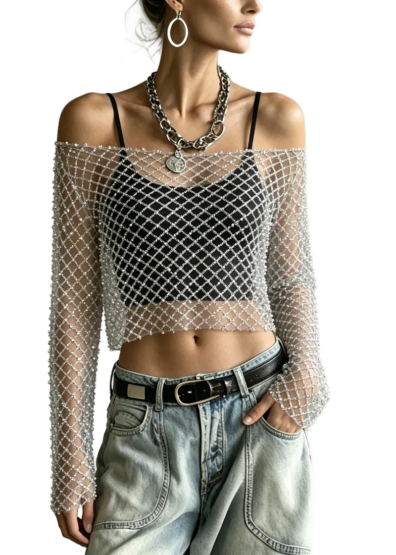 Dames Korte Top Tule Met Nagelkralen Zomerstijl