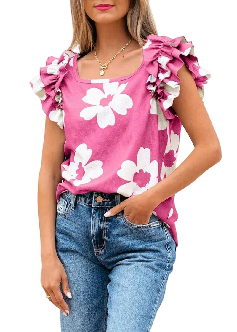 Dames Top U-hals Print Met Vlindermouwen