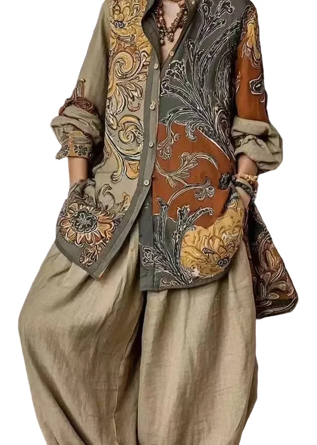 Dames Tweedelige Set Met Oversized Print En Peter Pan-kraag