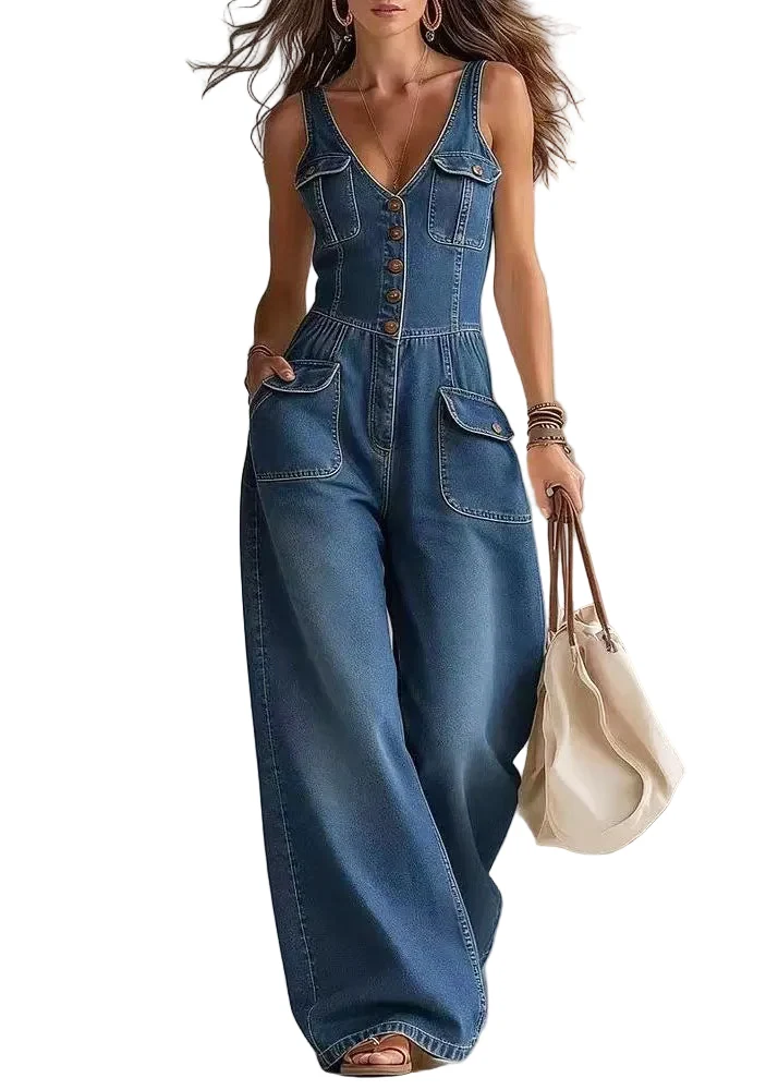Dames Broek Rechte Pasvorm met Oversized Zakken Bohemien Stijl