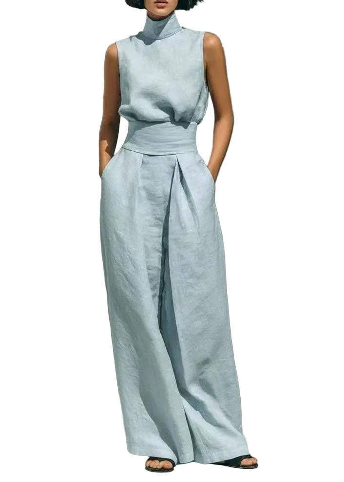 Dames Tweedelige Set Hoge Hals Zomerstijl