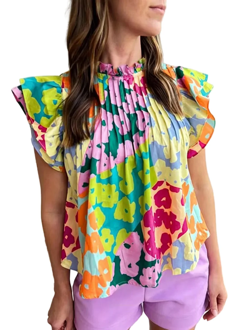 Dames Shirt Regenboogprint Vlindermouwen