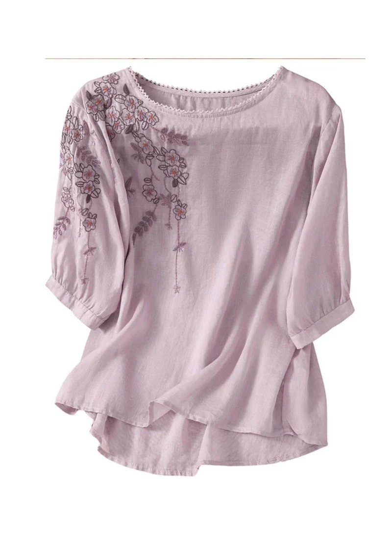 Dames Top Casual Geborduurd O-hals