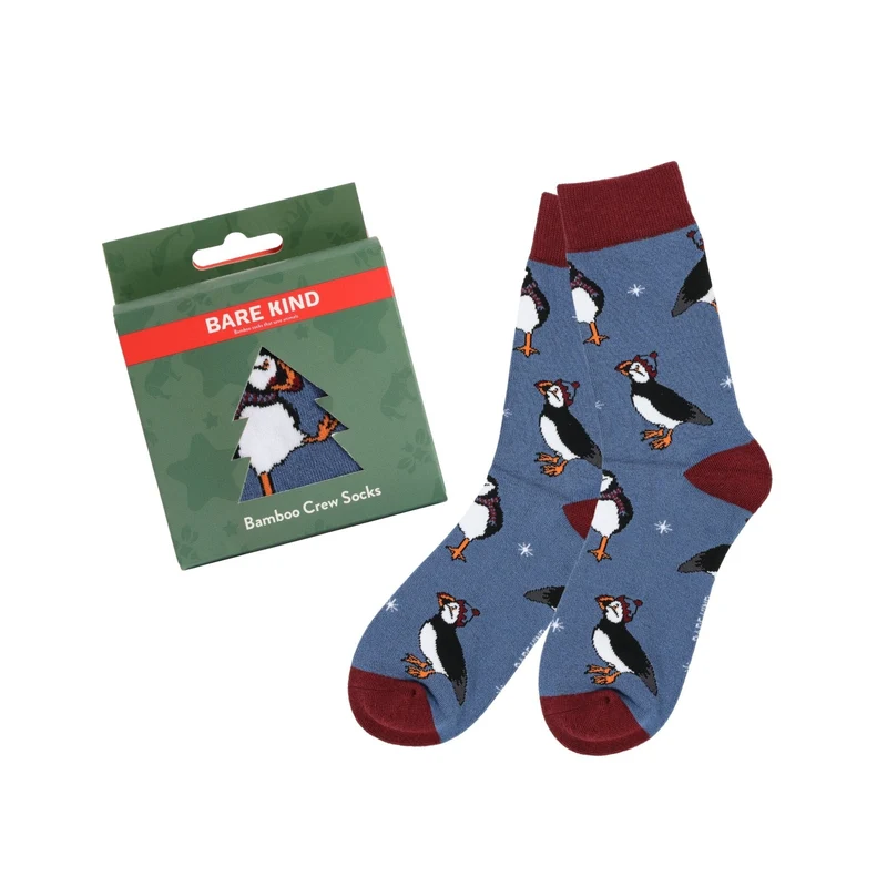 Bare Kind Kerstbal Puffin Bamboe Sokken