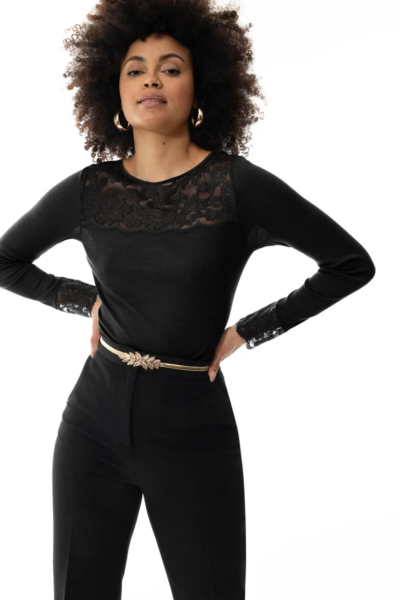 Mey Wollen Thermoshirt dames lange mouw - Kant - Wool Love