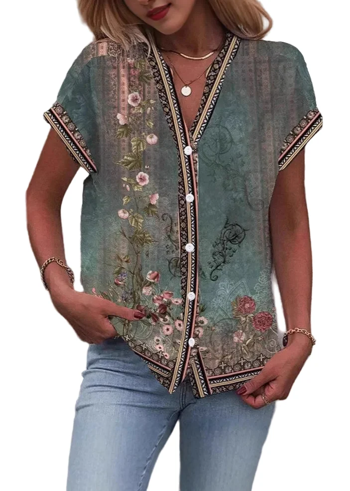 Dames Chiffon Overhemdtop met V-hals en Print