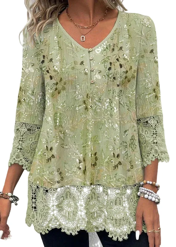 Dames Chiffon Shirt Top met V-hals en Print