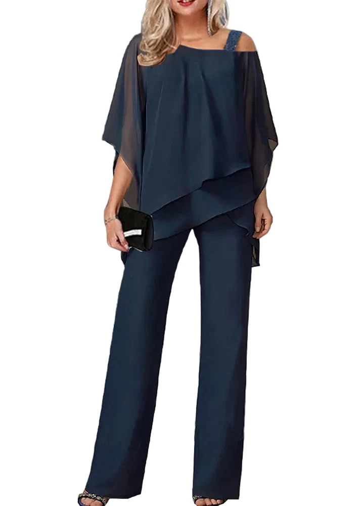 Dames Tweedelige Set Koude Schouder Patchwork