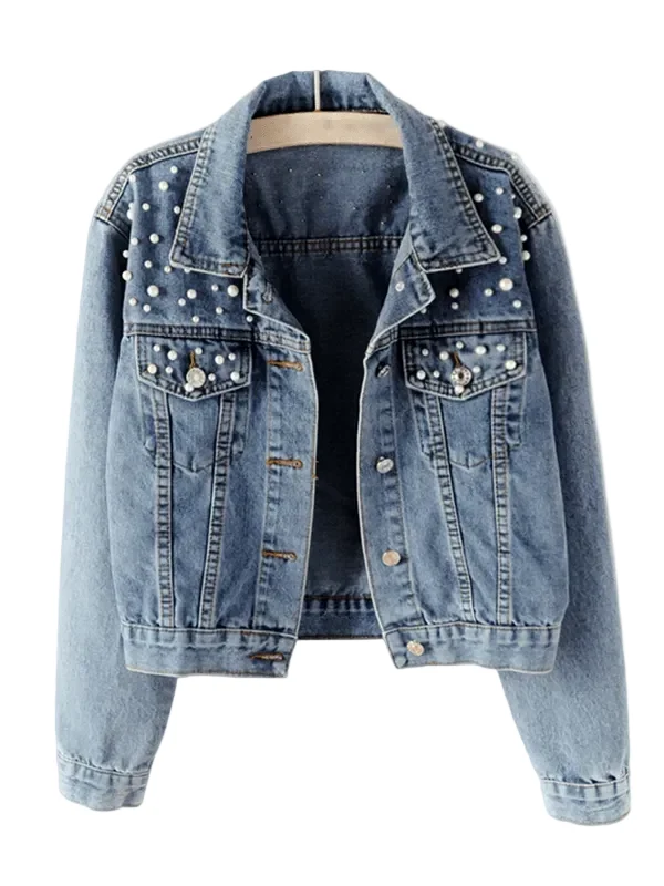 Dames Denim Jasje Met Knoopzakken Oversized