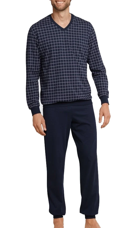 Schiesser pyjama heren katoen - Dark Sapphire - Nos