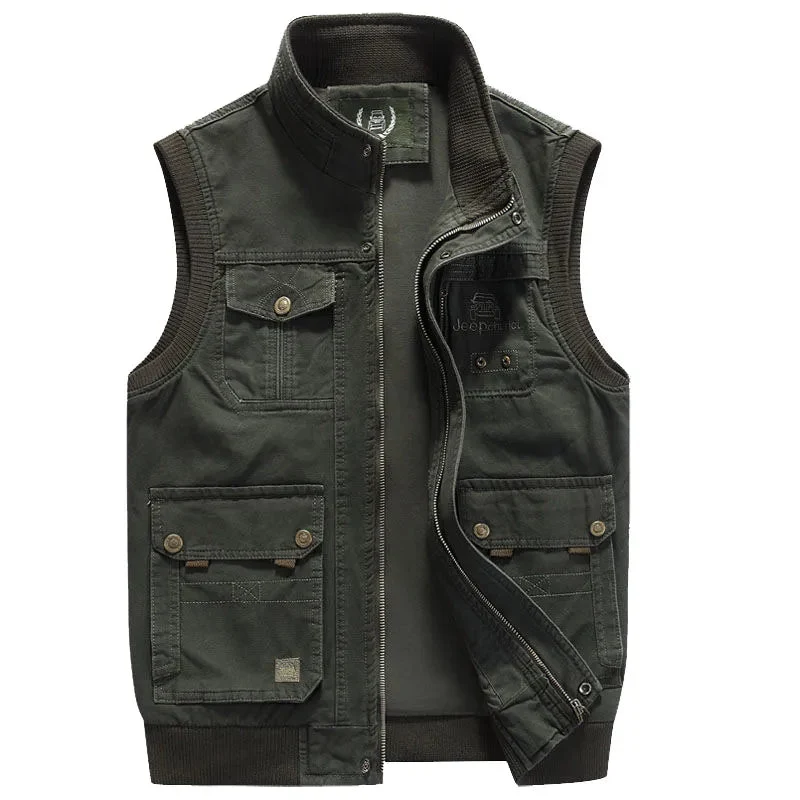 Heren Multi-Pocket Vest Vintage Stijl