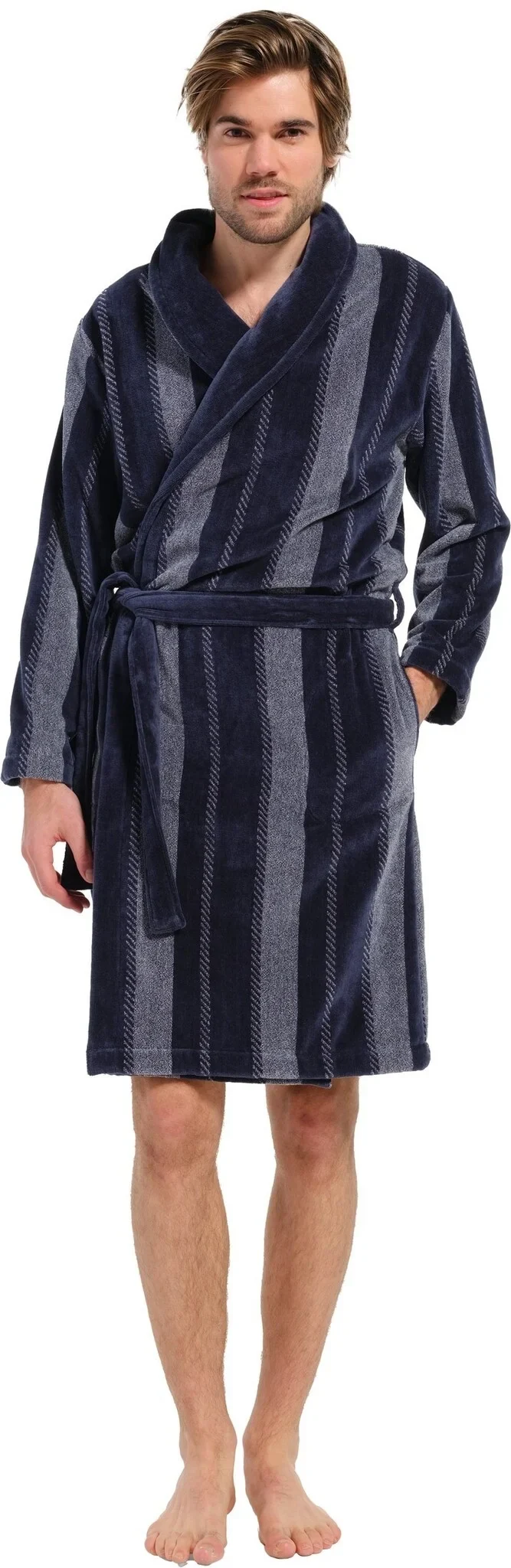 Pastunette heren badjas Velours - 115CM - Blue Stripe