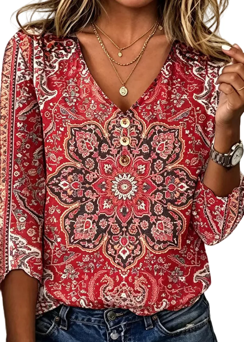 Dames Blousetop V-hals Bohemian Stijl