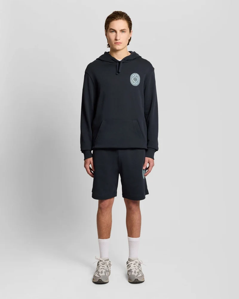 Lyle & Scott Heren katoenen sweatshorts met grafische badge | Donkerblauw
