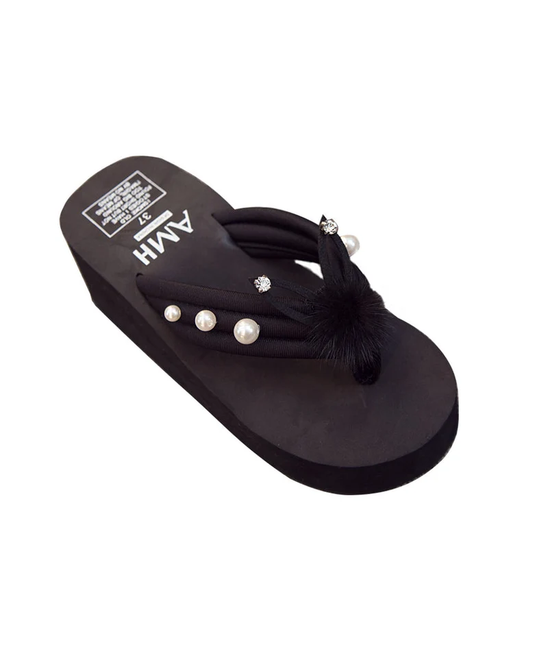 Dames Sleehak Slippers met Fuzzy Bal