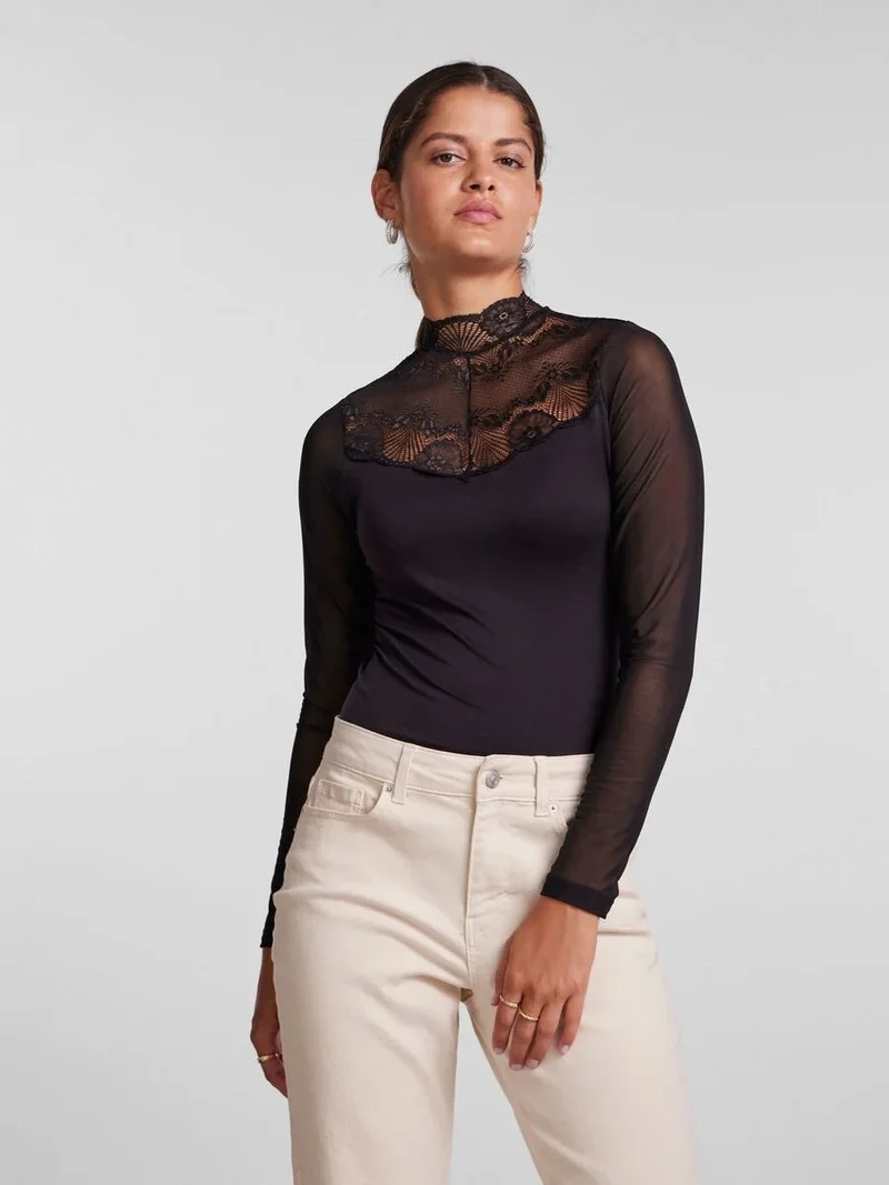 Pieces kanten body lange mouw- Naya Bodystocking