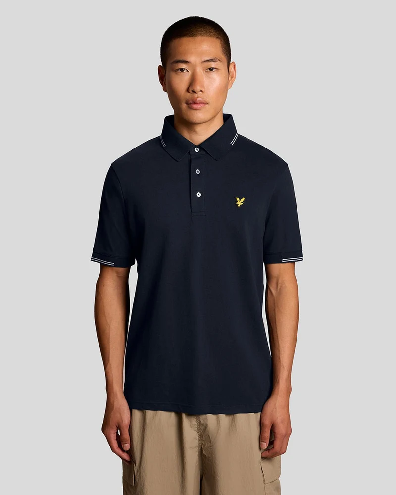 Lyle & Scott Herenpolo van fijn katoen met bies | Donkerblauw