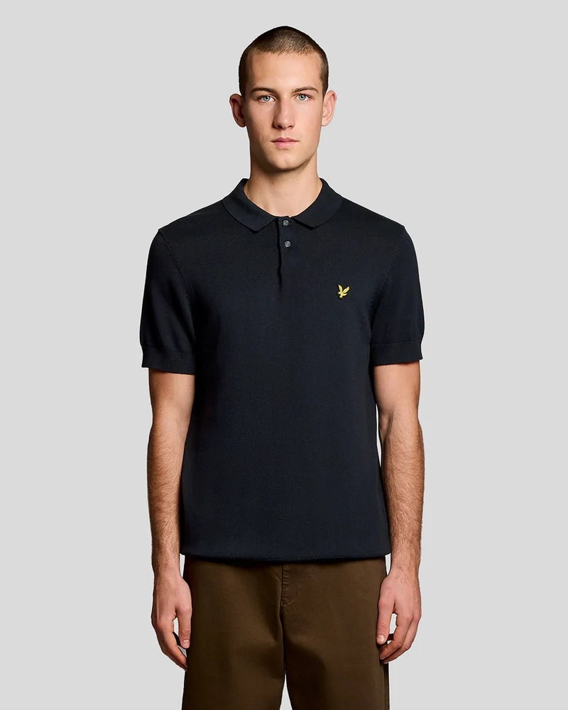 Lyle & Scott Heren katoenen gebreide poloshirt | Donkerblauw