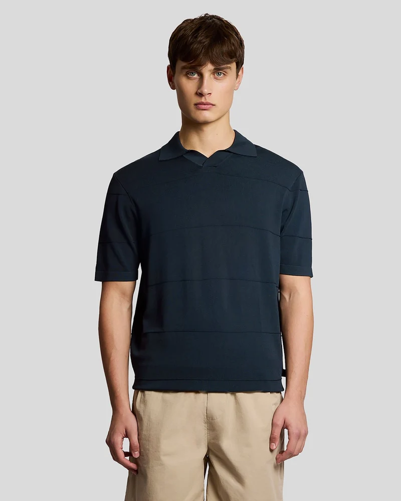 Lyle & Scott Herenpolo met open kraag, fijn gebreid | Carbon