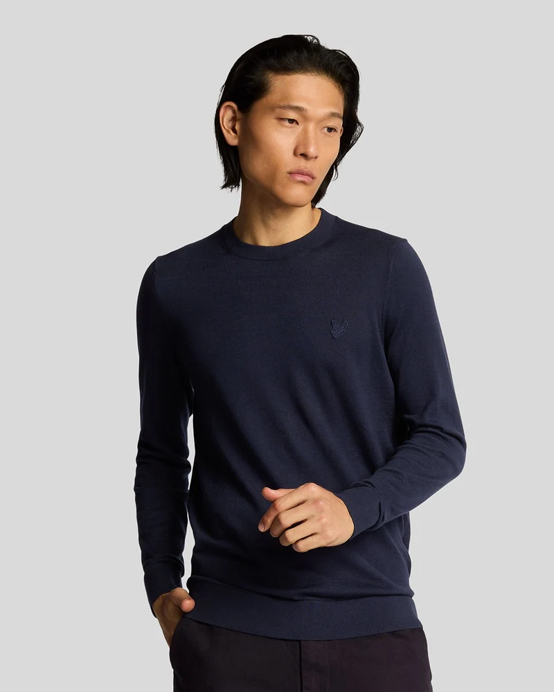 Lyle & Scott Trui met ronde hals voor heren van superfijn katoen | Donkerblauw