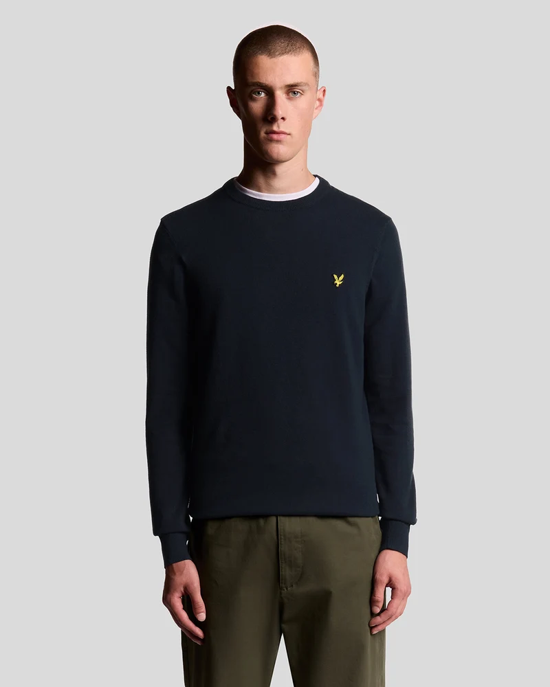 Lyle & Scott Heren katoenen trui met ronde hals | Donkerblauw