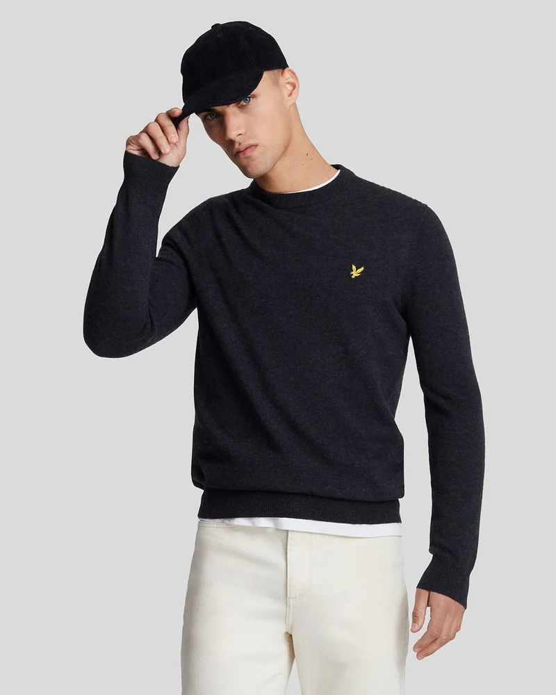 Lyle & Scott Trui met ronde hals voor heren, gemaakt van een lamswolmix | Donkerblauw gemêleerd