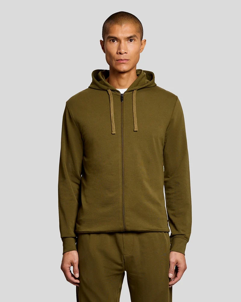 Lyle & Scott Lichtgewicht lounge hoodie met rits voor heren | Olijfgroen