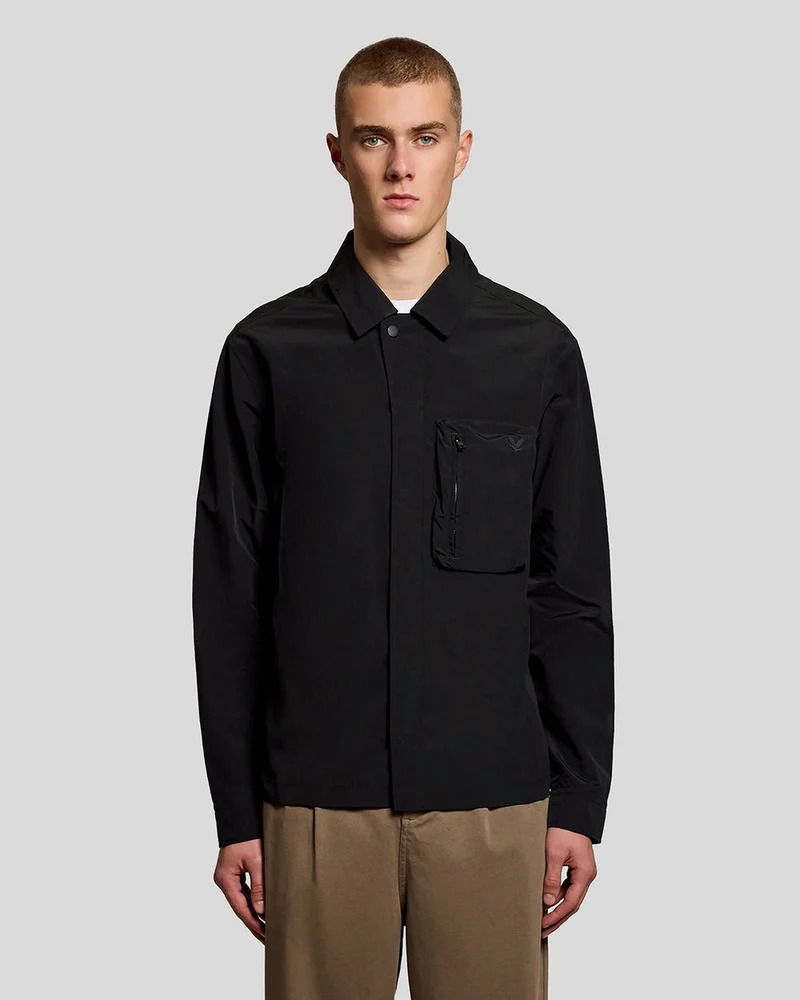 Lyle & Scott Lichtgewicht overshirt met utility-zakken voor heren | Gitzwart