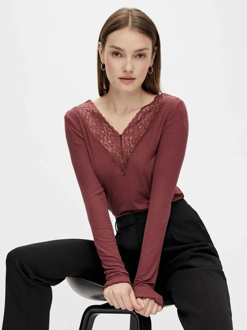 Pieces dames shirt Kant lange mouw - Siri