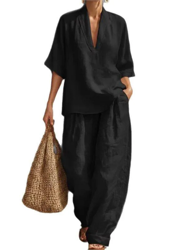 Dames Tweedelige Set V-hals Oversized voor Zomerstijl