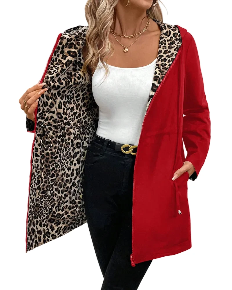 Dames Omkeerbare Jas met Luipaardprint en Neutrale Kleur