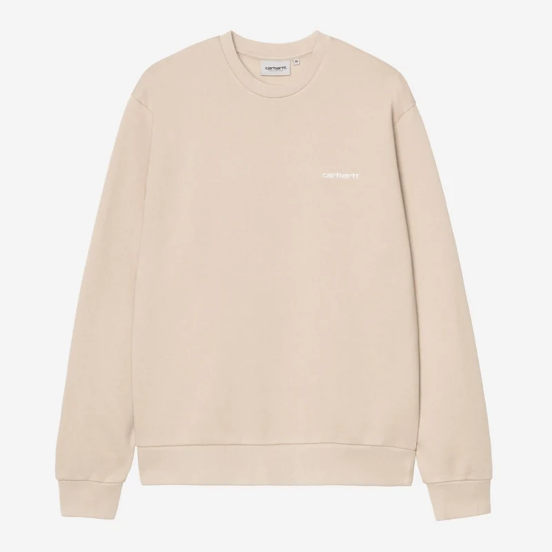 Carhartt WIP Heren Script Borduurwerk Sweat Top | Fleur De Sel / Wit