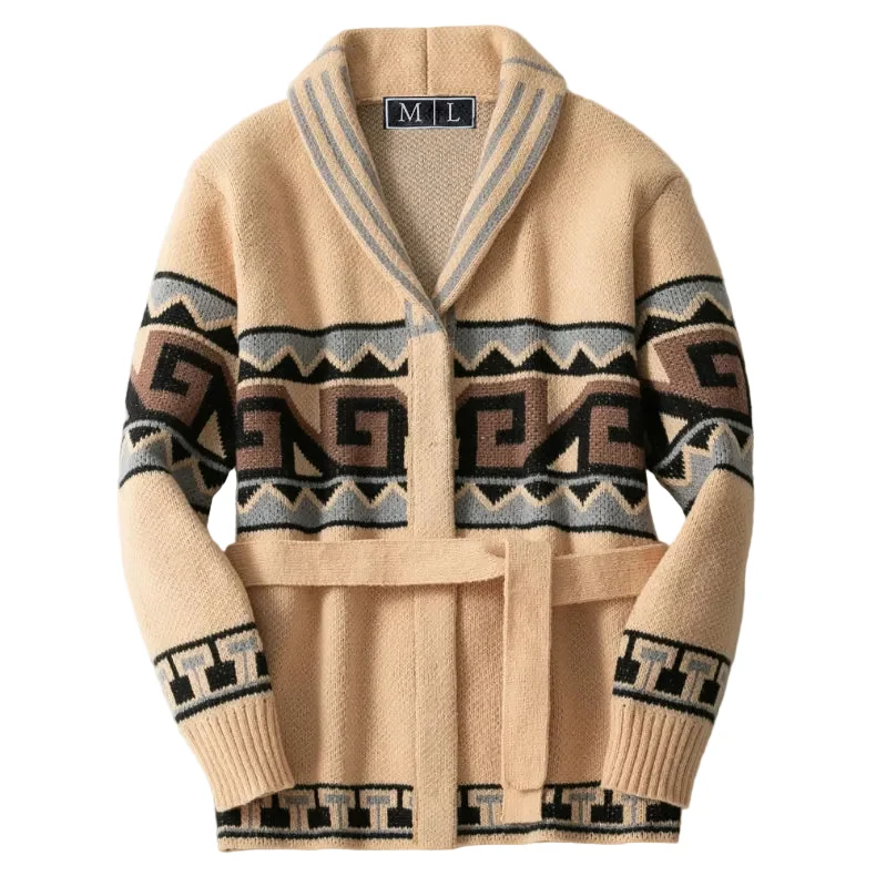 Heren Cardigan Sjaalkraag Met Geometrische Patronen