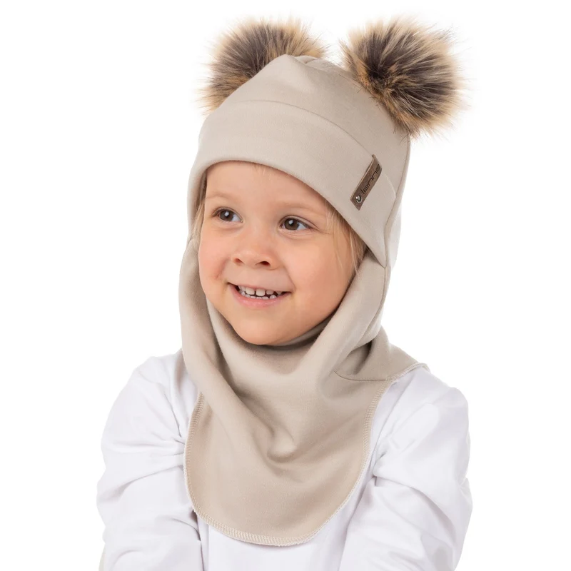 Beige merinovillainen tuplapom-pipomi