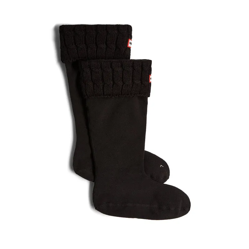 Recycled 6 Stitch Cable Cuff Tall Boot Socks Hunter Black