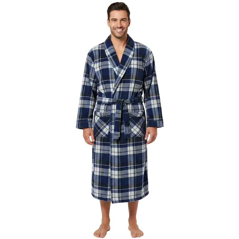 Fleece ochtendjas voor heren – geruit patroon