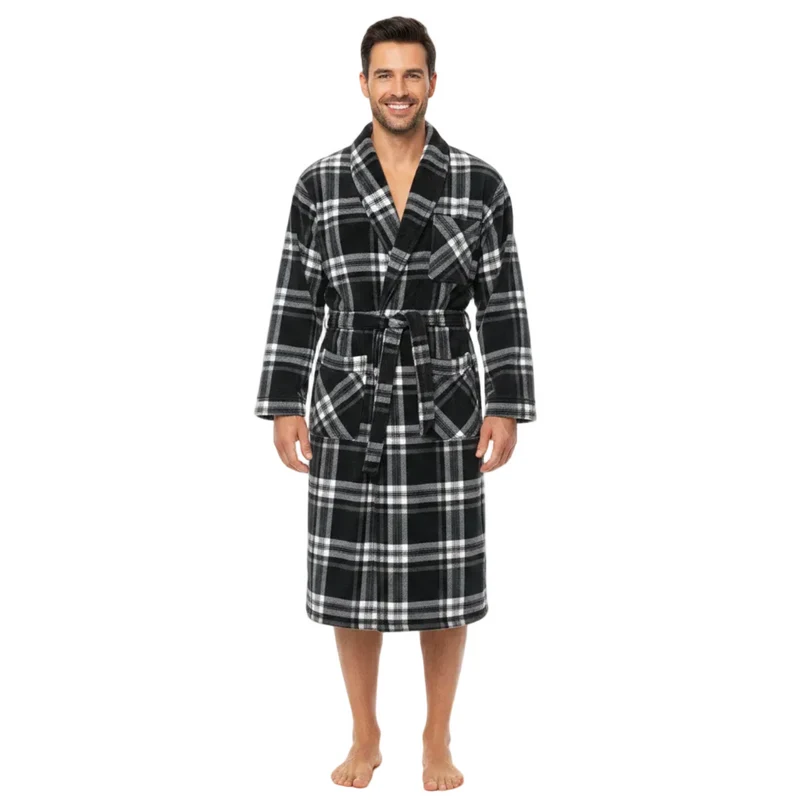 Fleece ochtendjas voor heren – geruit patroon
