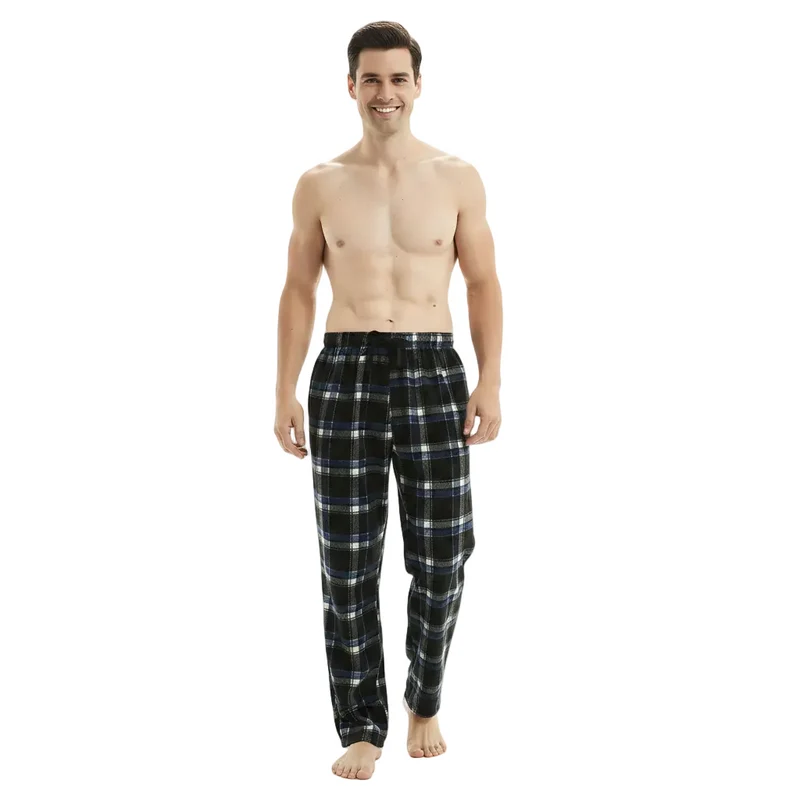 Herenpyjamabroek van fleece in blauw en zwart - Comfortabele loungebroek