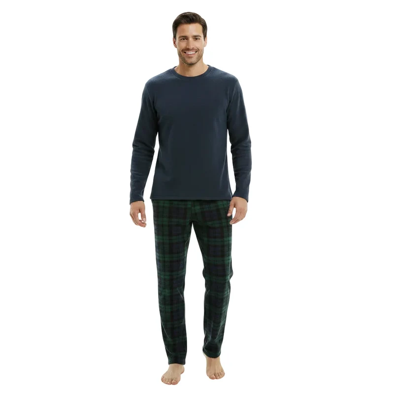 Groene fleece pyjamasets met lange mouwen voor ultiem comfort en stijl.