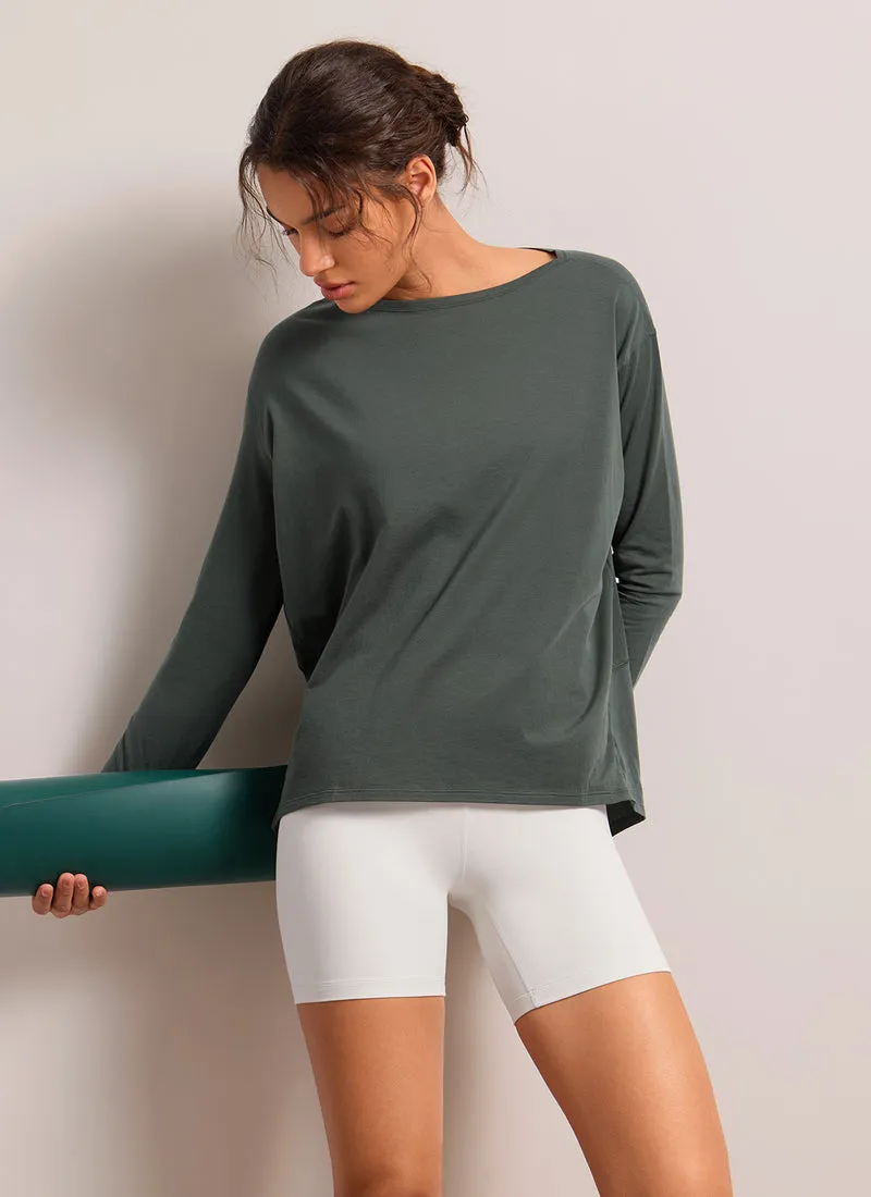 Pima Cotton Boat Neck Long Sleeve